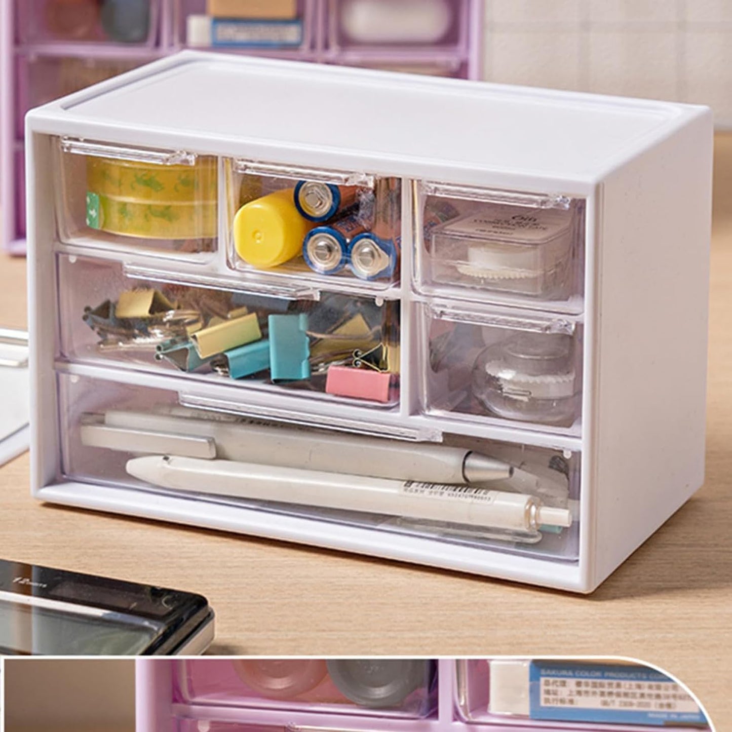 Small Drawer Organizer for Desk, 7.1" x 3. 8" x 4.6" Mini Desktop Drawer Organizer with 9 Clear Drawers, Plastic Desktop Craft Storage Box for Desk Office School Home (White)