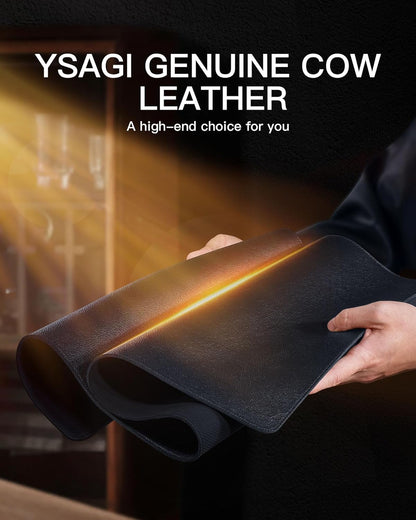 YSAGi Genuine Leather Desk Mat, 35.4"X17" Leather Desk Mat, Office Desk Pad, Thick Desk Pad with Stitched Line, Non-Slip Laptop Writing Pad with Rubber Base(Black, 35.4"X17")