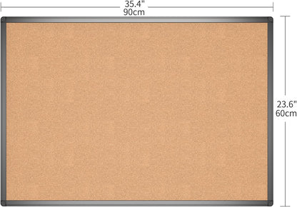 VIZ-PRO Cork Notice Board, 36 X 24 Inches, Cork Bulletin Board with Black Aluminium Frame