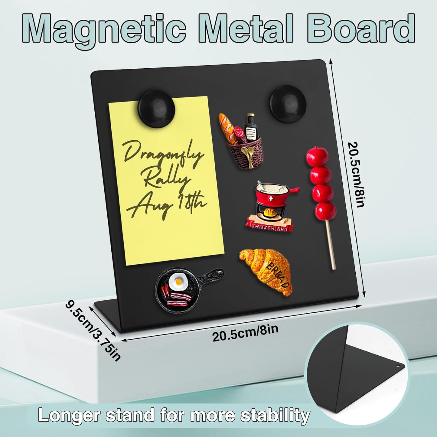 Magnetic Bulletin Board with Stand, 8x8inch Magnet Display Stand, Metal Tabletop Memo Board with 2 Magnets for Home, Kitchen, School, Office Supplies