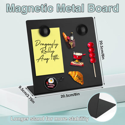 Magnetic Bulletin Board with Stand, 8x8inch Magnet Display Stand, Metal Tabletop Memo Board with 2 Magnets for Home, Kitchen, School, Office Supplies