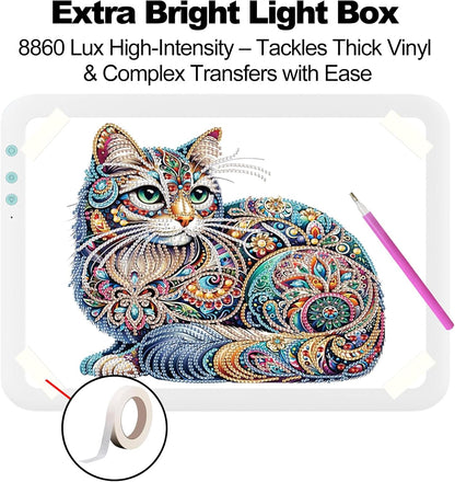 Fiqiuuiid A4 Rechargeable LED Light Pad, Tracing Light Box with 6-Level Dimmable & Light Guide artboard, Diamond Painting Light Board with Stand and Top Clip, Cordless Lightbox with Carrying Case