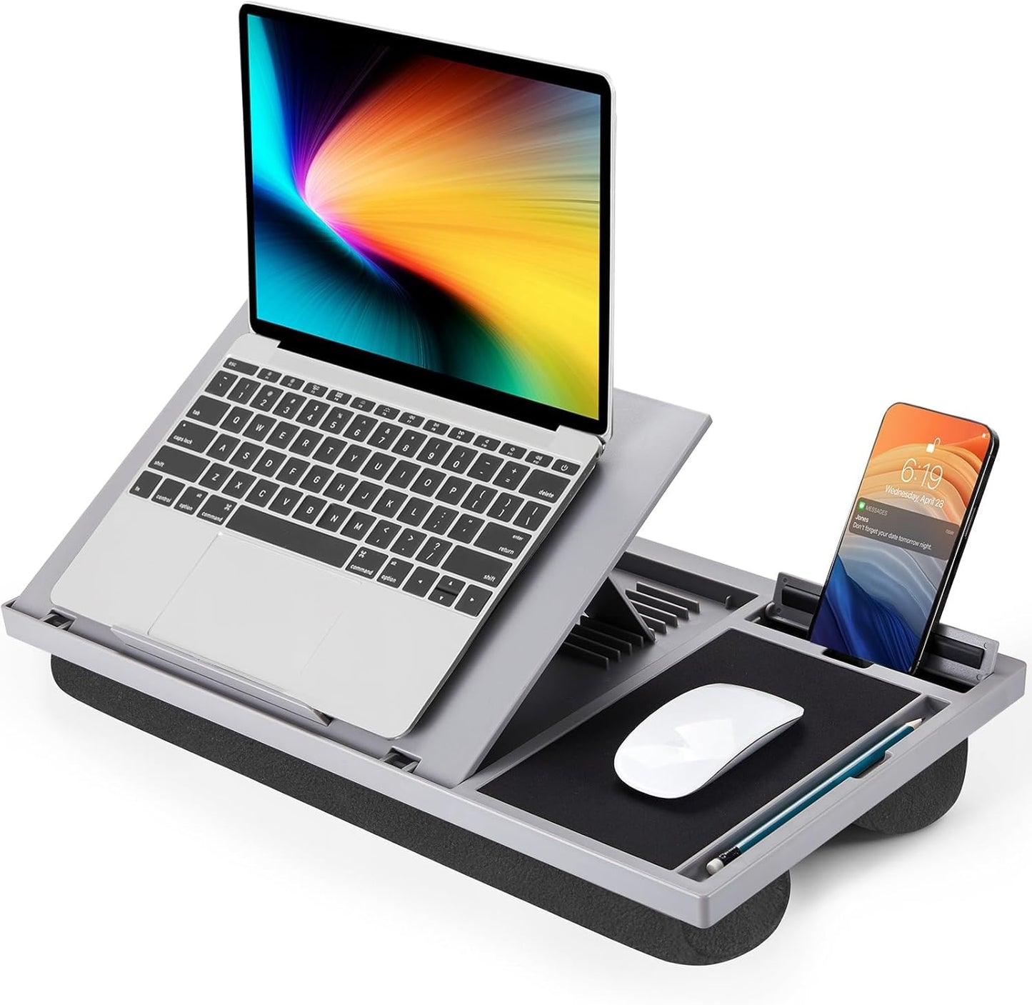 Adjustable Lap Desk for Laptop-Fits Laptops up to 15.6 Inch, Bed Desk Tray Table with Cushion, 8 Angles, Mouse Pad & Cellphone Slot, Laptop Desk for Bed, Office,Car or Couch