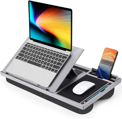 Adjustable Lap Desk for Laptop-Fits Laptops up to 15.6 Inch, Bed Desk Tray Table with Cushion, 8 Angles, Mouse Pad & Cellphone Slot, Laptop Desk for Bed, Office,Car or Couch