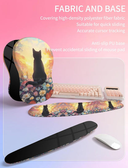 Hokafenle 2in1 Combination, Wave Keyboard Wrist Rest and Ergonomic Curvature Mouse Pad Wrist Support for Relieve Wrist Pain, Filled with Soft Cushion Memory Foam, Black