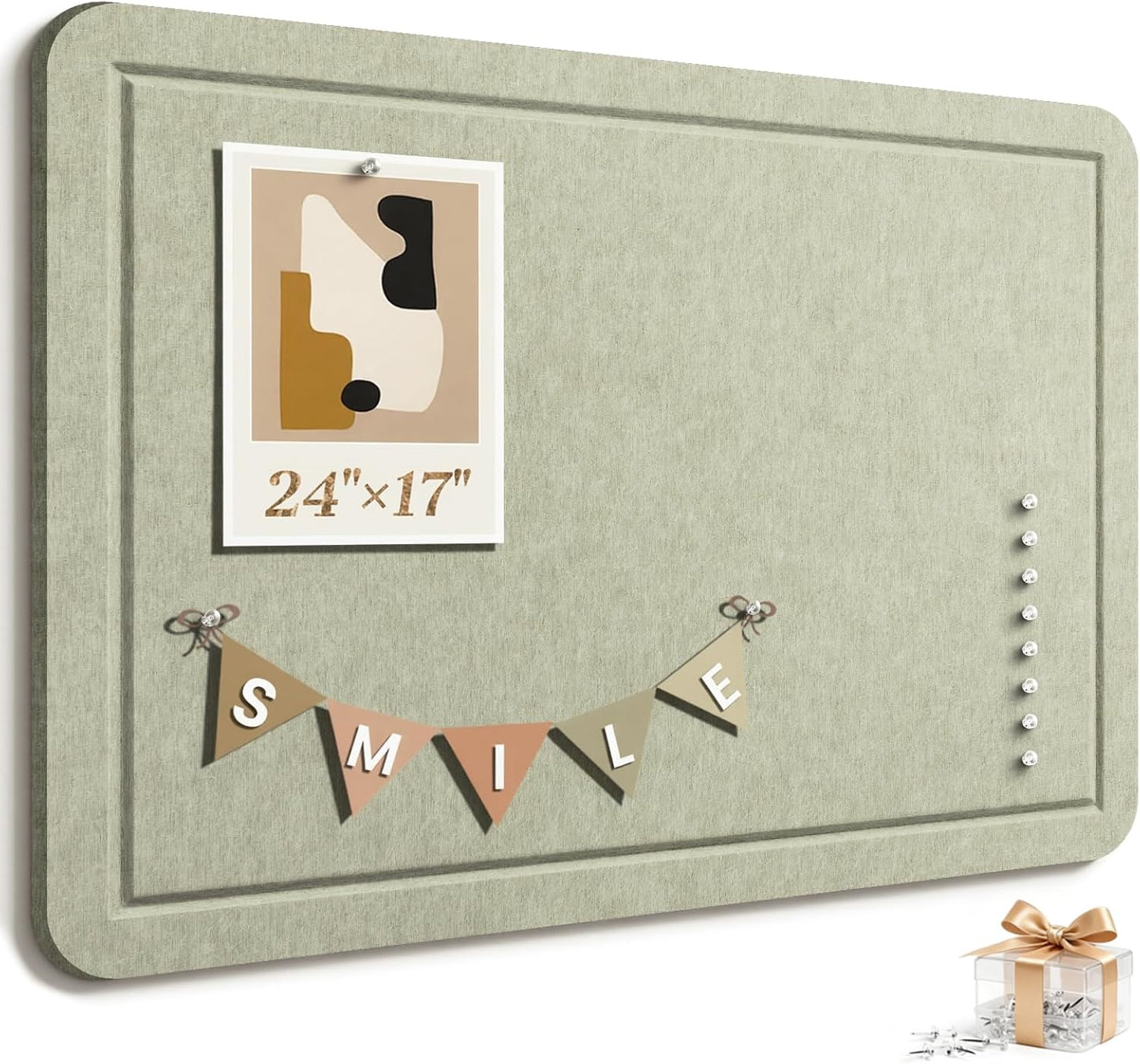 Large Bulletin Board, 35 X 17 Inches Felt Cork Board with 40 Pushpins, Foldable Felt Notice Pin Board Photo Display Board with Self-Adhesive Tape for Office Home School (Oatmeal, 35x17 inch)