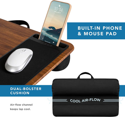 LAPGEAR Home Office Lap Desk with Device Ledge, Mouse Pad, and Phone Holder - Black Carbon - Fits up to 15.6 Inch Laptops - Style No. 91588