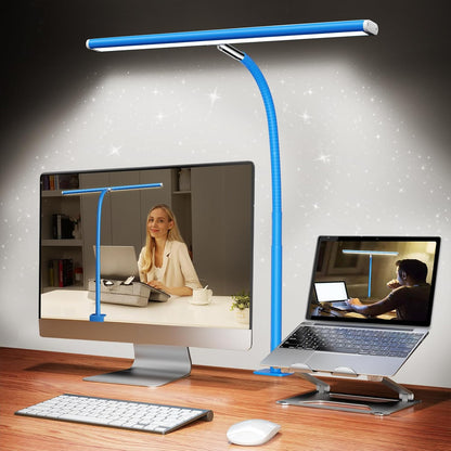 Airlonv LED Desk Lamp for Office Home, Eye-Caring Desk Light with Stepless Dimming Adjustable Flexible Gooseneck, 10W USB Adapter Desk Lamp with Clamp for Reading, Study, Workbench (Black)