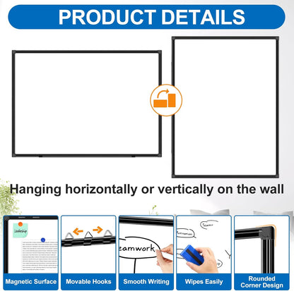 H-Qprobd 6'x4' Large Magnetic White Board Dry Erase Whiteboard with Black Aluminum Frame, 72"X48" Magnet Presentation Wall Boards for Office, Classroom, School, Home