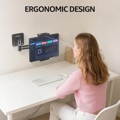 Urmust Tablet Stand for Desk, Adjustable iPad Holder for Bed, 360° Rotation, Sturdy Aluminum Tablet Arm Mount for 4.7"-15.6" iPad Pro/Air/Mini, iPhone, Galaxy Tab, for Kitchen, Work, Video Call
