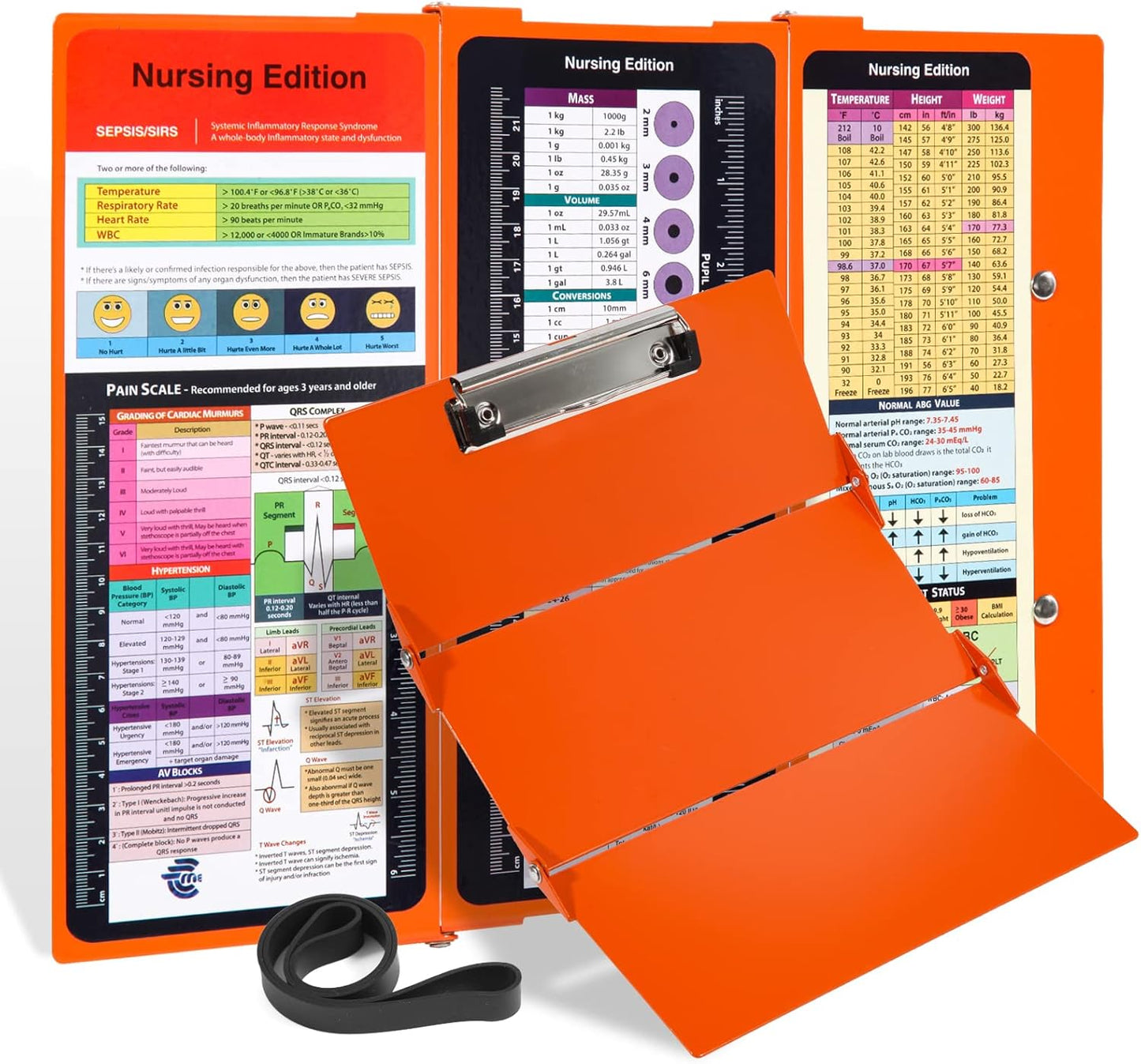 Nursing Clipboard Foldable with Medical Edition Cheat Sheets, 3 Layers Aluminum Foldable Clipboard for Nursing, Notepad for Students, Nursing School Essentials (Black)