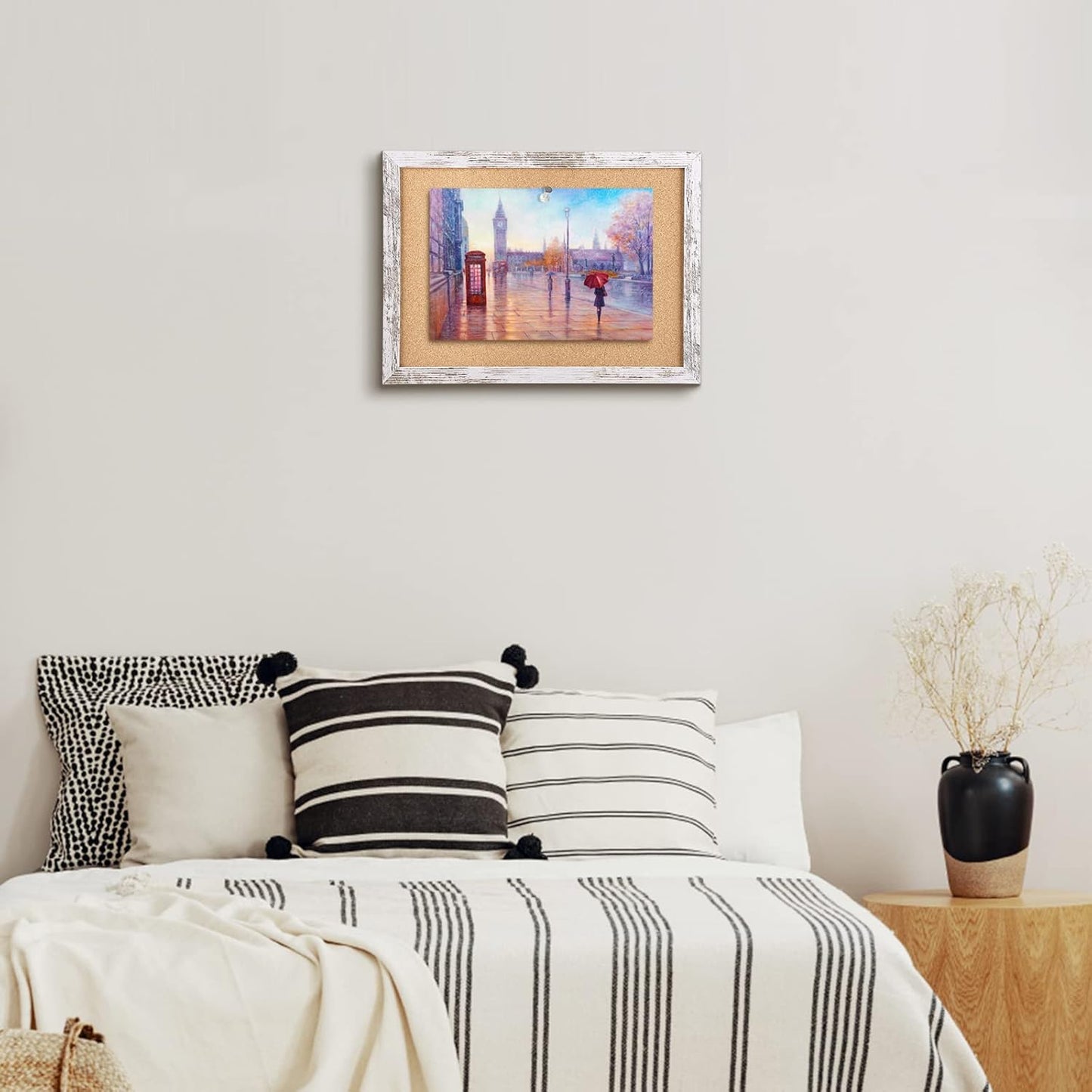 Cork Board Bulletin Board, 11.8x8.6 inches Mini Decorative Hanging Framed Cork Boards for Walls, Pin Board Vision Board for School Home Office, Bulletin Board with Wooden Frame(2230,WH,1p)