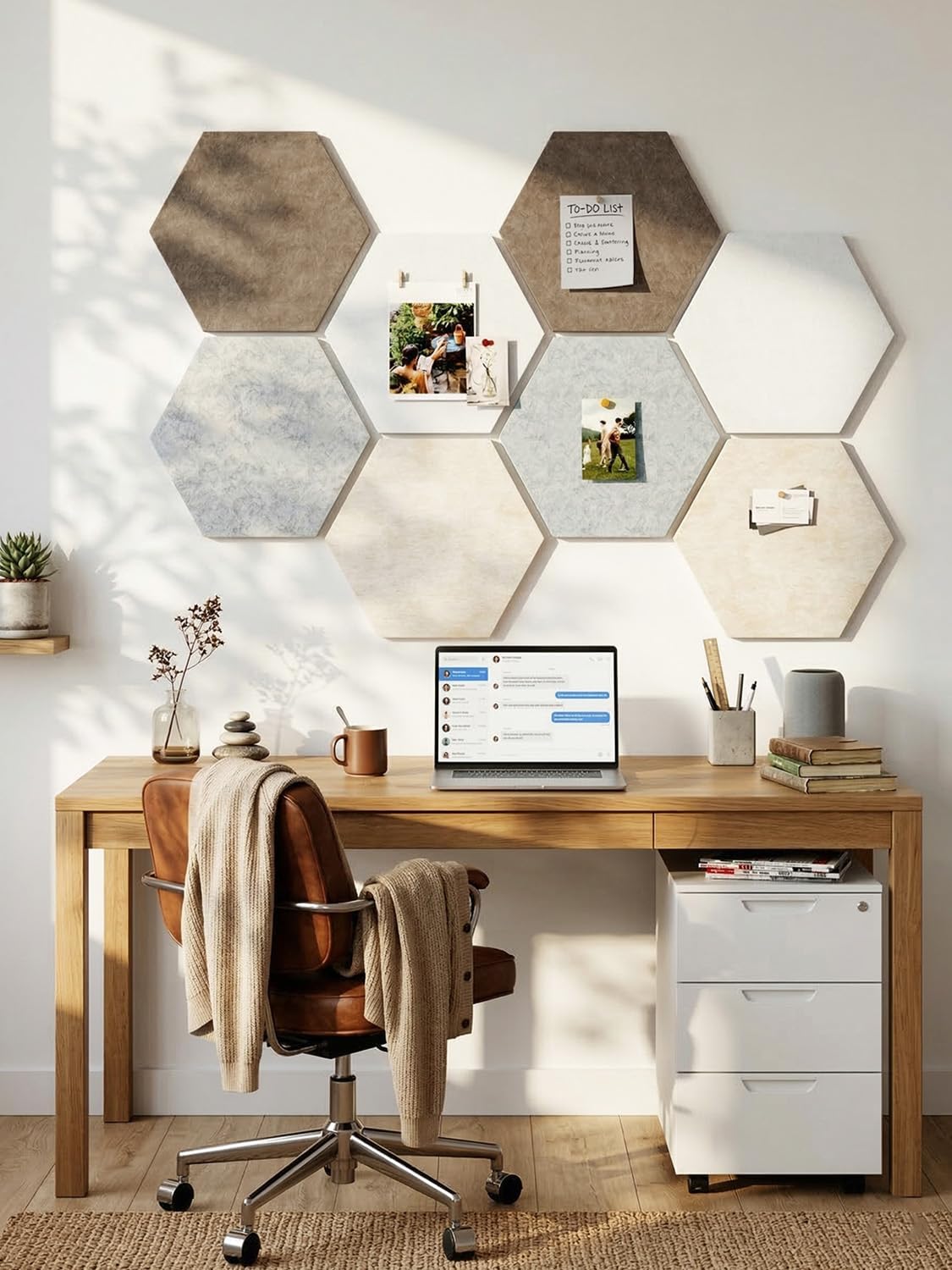 8 Pack Hexagon Felt Bulletin Board Tiles - 12" Large Thick Pin Board for Walls with 30 Push Pins, DIY Boards for Office Home School Decor, Aesthetic Hex Cork Board Alternative
