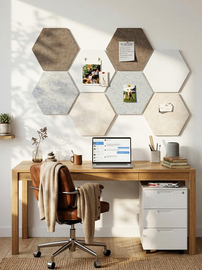 8 Pack Hexagon Felt Bulletin Board Tiles - 12" Large Thick Pin Board for Walls with 30 Push Pins, DIY Boards for Office Home School Decor, Aesthetic Hex Cork Board Alternative