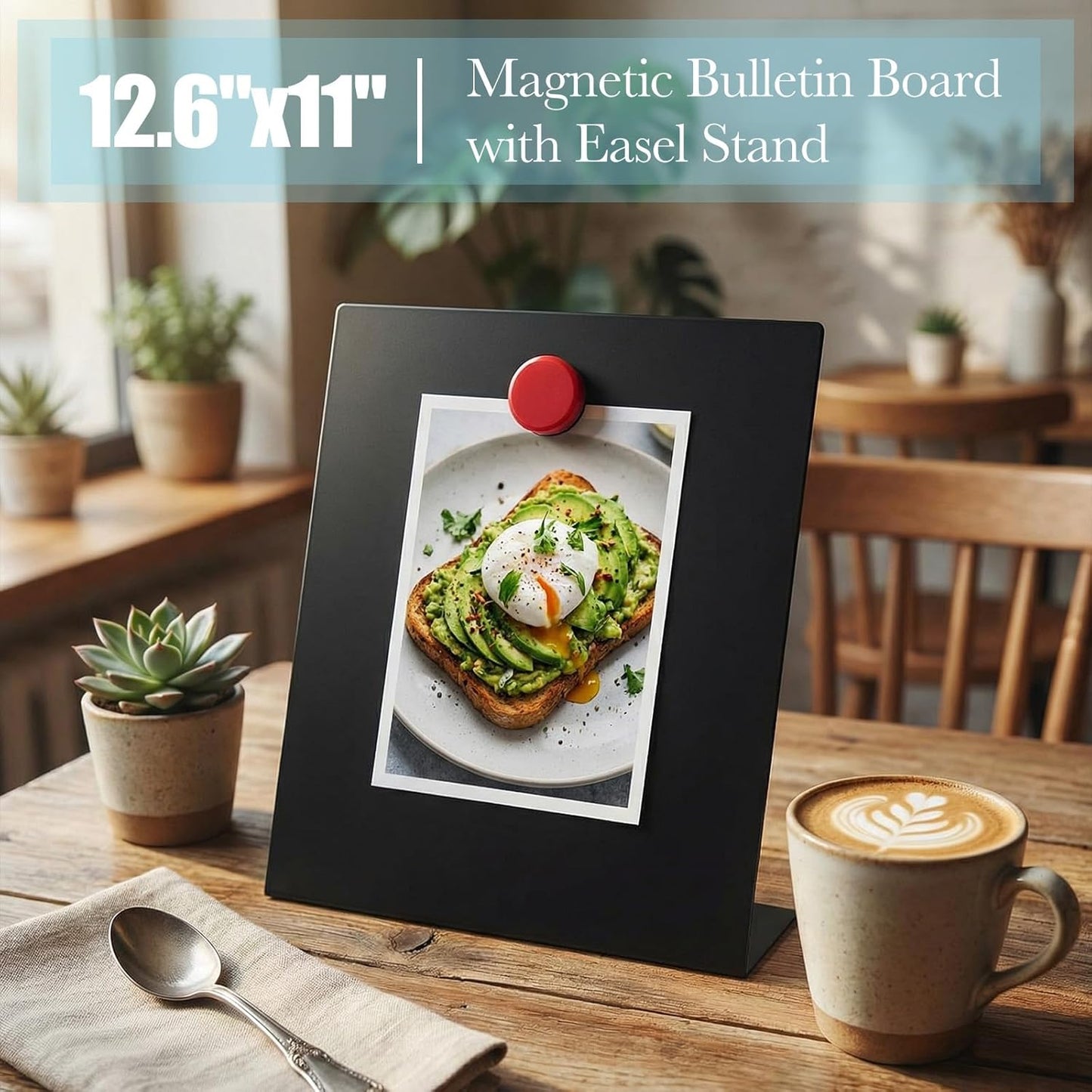 Fainne 1 Pc Magnetic Bulletin Board with Easel Stand Mini Magnet Metal Tabletop Memo Display Board for Back to School Menu Table Office Supplies (Black,11 x 8.5 Inches)