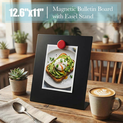 Fainne 2 Pcs Magnetic Bulletin Board with Easel Stand Mini Magnet Metal Tabletop Memo Display Board for Back to School Menu Table Office Supplies (Black,11 x 8.5 Inches)