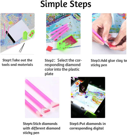 LIRUNQIU 59 Pcs Diamond Painting A4 LED Light Pad Kit, 5D Diamond Painting Accessories Tool Kit Full Drill for Adults and Kids, Supplies Includes Storage Case, Pens,Stand,Pad Board and More