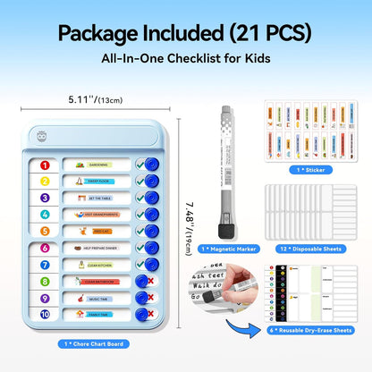 Chore Chart for Kids, Checklist Planning Board with Sliders, 19 Personalizable Sheets and Magnetic Marker, ADHD Tools for Kids to Do List Routine Chart Visual Schedule Board with Stand