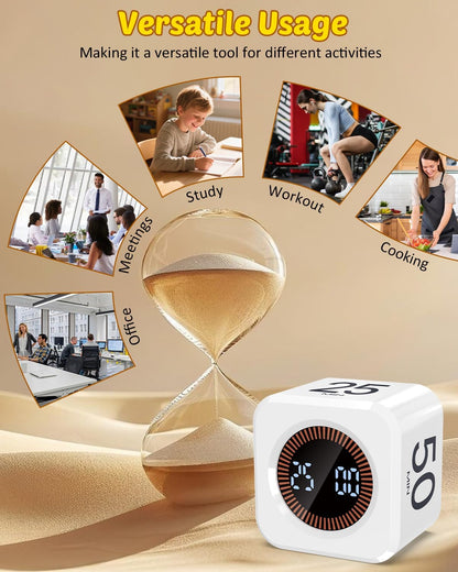 Digital Pomodoro Timer Cube 5/10/25/50min, Visual Productivity Flip Timer for Kids Classroom Desk, Custom Countdown, Silent and Sound Mode for ADHD Study Work Game Kitchen (Pink)