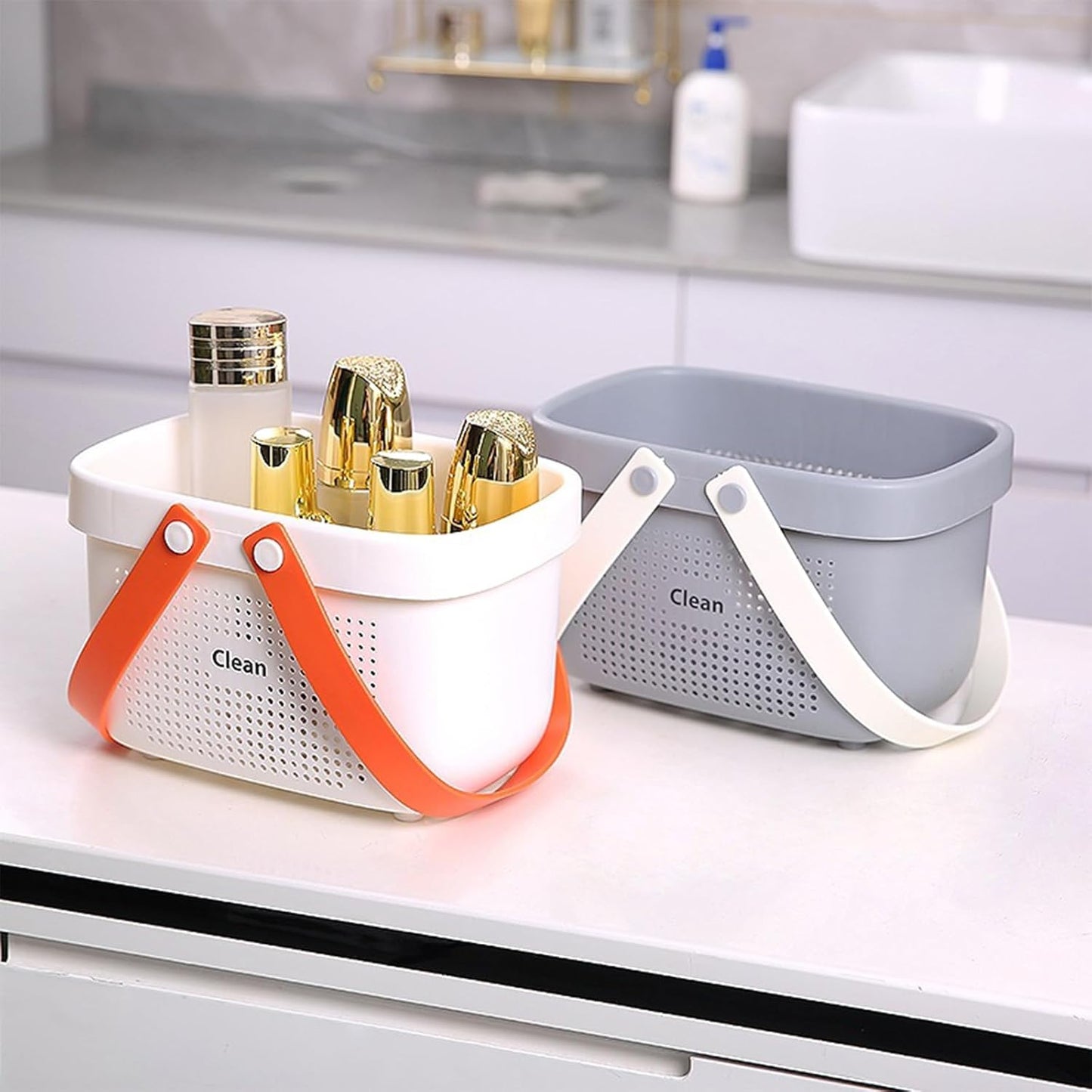 JiatuA Plastic Storage Basket with Handle Portable Shower Caddy Tote Organizer Basket Bin for Bathroom Kitchen Dorm Room Bedroom, Green