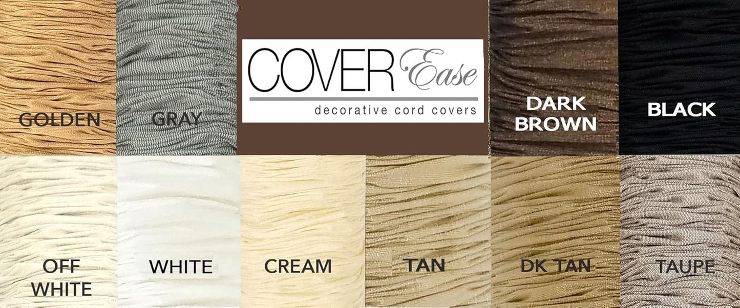 Cream COVEREase Lamp Cord Cover 9 ft Faux Silk Fabric Cover - Cable Sleeve, Wire Cover, Cord Hider for Cable Management for Electrical Lighting Fixtures. (1 PK)