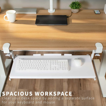 VIVO Large Height Adjustable Under Desk Keyboard Tray, C-clamp Mount System, 27 (33 Including Clamps) x 11 inch Slide-Out Platform for Typing, White, MOUNT-KB05HW