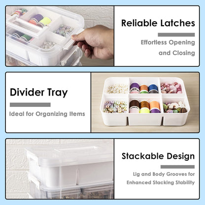 CraftGenes Art Supply Storage Organizer with 2 Removable Trays, 4-Layer 10QT Durable Craft Organizers and Storage for Sewing, Tool, Office Supplies, Art, Craft Supplies
