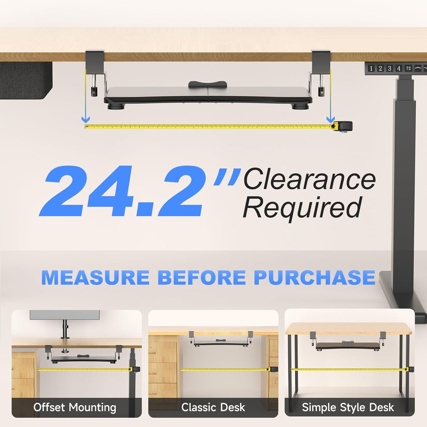 suptek Keyboard Tray Under Desk Pull Out with C Clamp Mount, Computer Keyboard & Mouse Tray, 25.6 (30 Including Clamps) x 11.8 inch Slide-Out Platform Computer Drawer for Typing, Black, DSF1