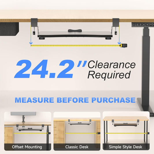 suptek Keyboard Tray Under Desk Pull Out with C Clamp Mount, Computer Keyboard & Mouse Tray, 25.6 (30 Including Clamps) x 11.8 inch Slide-Out Platform Computer Drawer for Typing, Black, DSF1