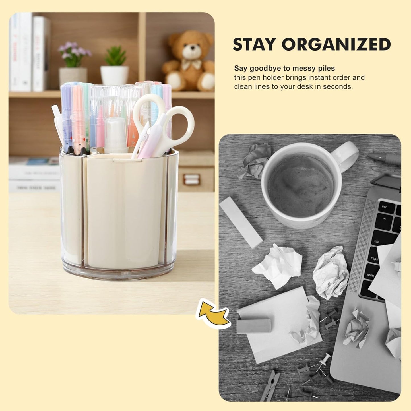 Comix 360° Rotating Pen Holder for Desk, Cute Pencil Holder Pen Organizer, Green Acrylic Pencil Cup Caddy with 5 Slots for Home School Office Supplies