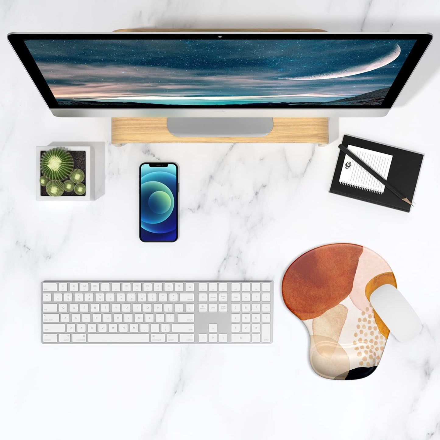 ITNRSIIET Ergonomic Mouse Pad with Gel Wrist Support Wrist Rest Smooth Surface Non-Slip PU Base Comfortable Office Supplies Pain Relief, 9.5 x 8 inches, Beach