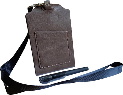 PU Leather Lanyard Meeting Notebook Neck Hanging Notepad with ID Slot and Pen, 3.5X5.1inch, Black