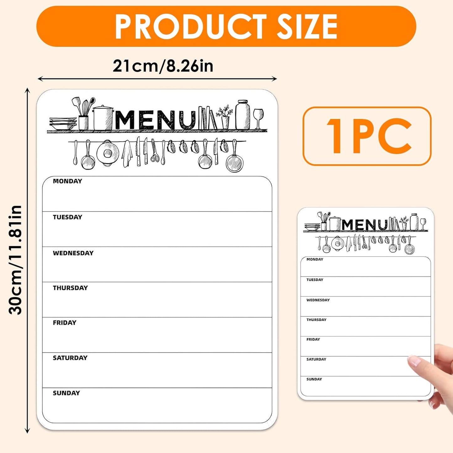 Magnetic Weekly Meal Planner for Refrigerator, 8x12'' Dry Erase Menu Board, Stain Resistant Whiteboard, Strong Magnetic Backing, Ideal for Families, Students, Roommates, Notes, Grocery Lists (A)