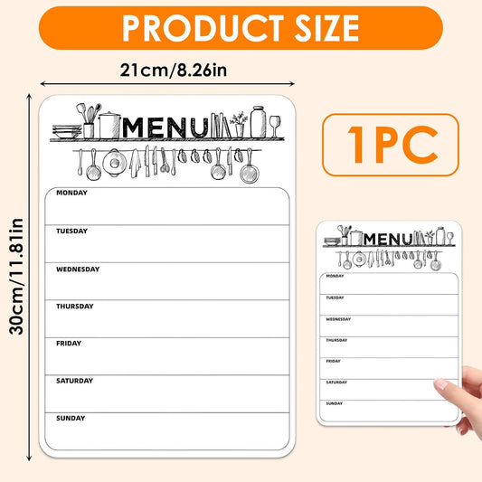 Magnetic Weekly Meal Planner for Refrigerator, 8x12'' Dry Erase Menu Board, Stain Resistant Whiteboard, Strong Magnetic Backing, Ideal for Families, Students, Roommates, Notes, Grocery Lists (A)