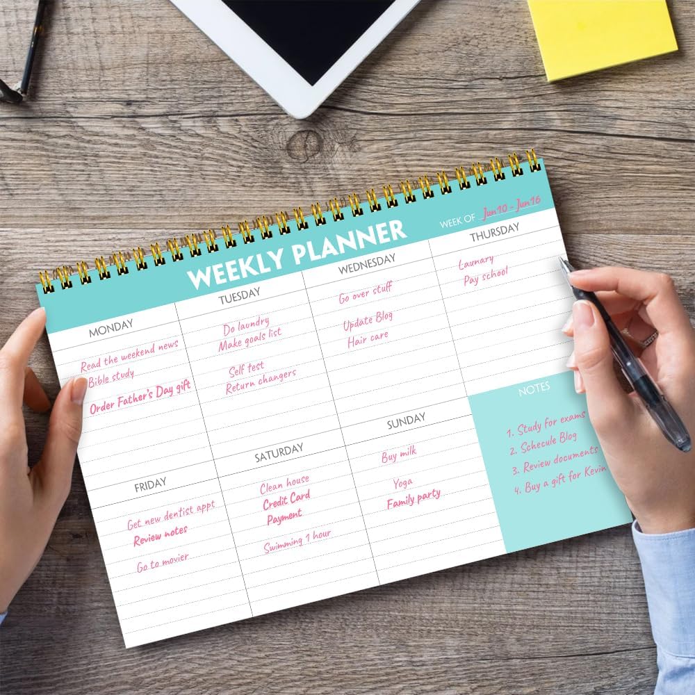 (3-Pack) Weekly Planner - 7" x 10" Weekly Pad Organizers Habit Tracker Journal for Man & Women, 52 Sheets, 100gsm Paper, Undated Weekly To Do List Notepad with Your Life, Teal