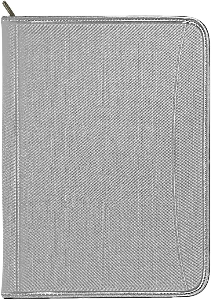 Zippered Portfolio Organizer/ A4 Refillable Lined Writing Notepad Folder Case/Fabric-Covered Padfolio Binder with Interior Storage Pocket for Men Women.Classic Black