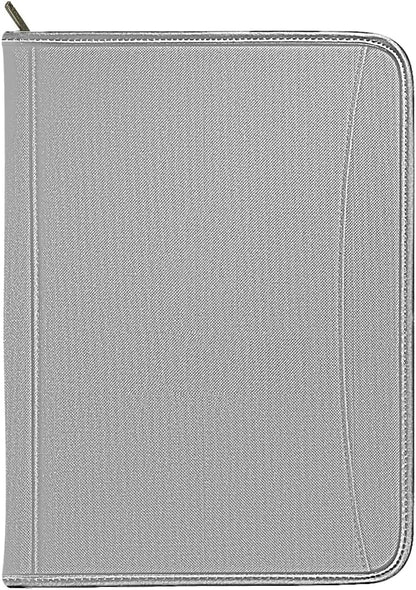 Zippered Portfolio Organizer/ A4 Refillable Lined Writing Notepad Folder Case/Fabric-Covered Padfolio Binder with Interior Storage Pocket for Men Women.Classic Black