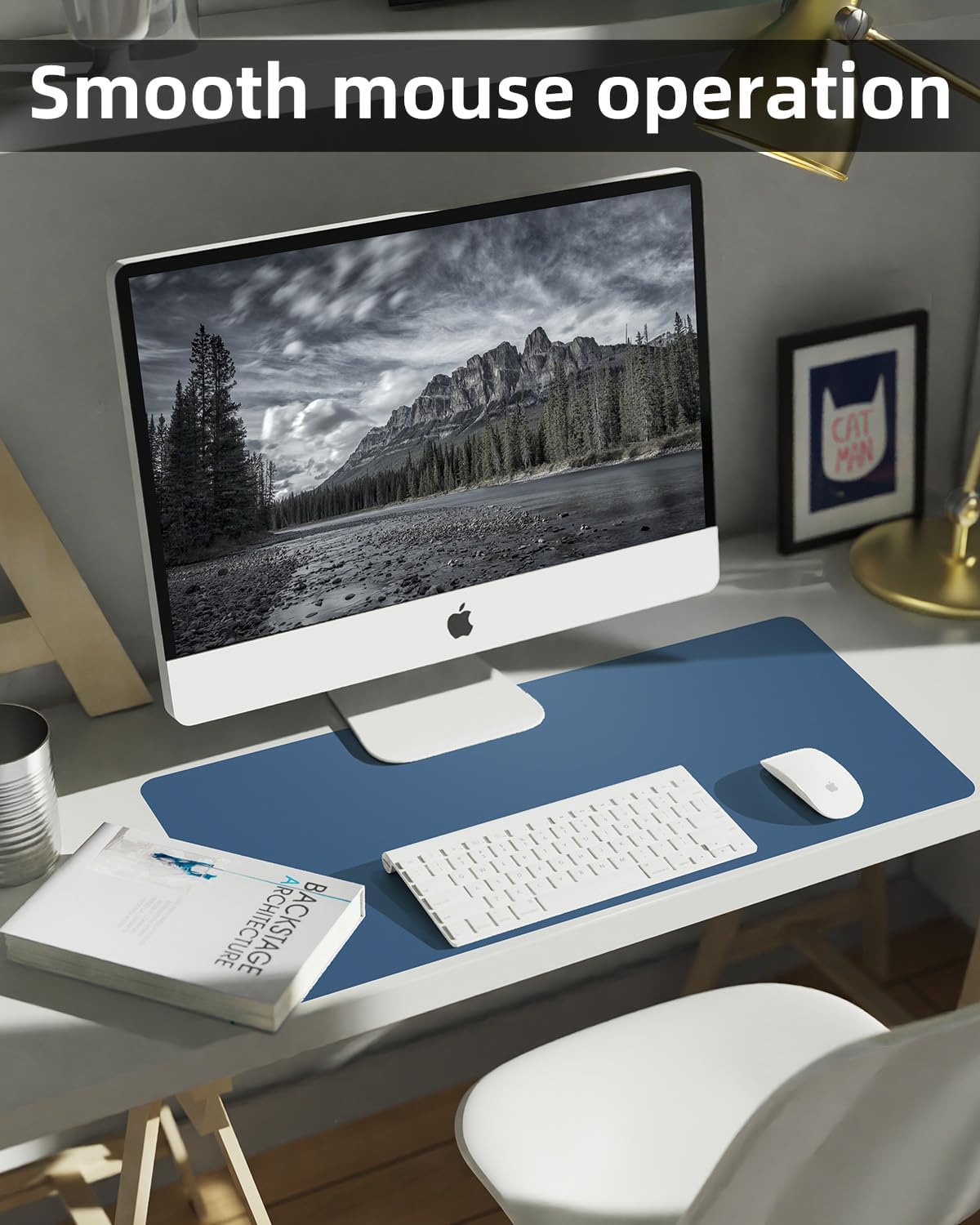 Leather Desk Pad Protector, Office Desk Mat, Large Mouse Pad, Non-Slip PU Leather Desk Blotter, Laptop Desk Pad Desk Accessories for Office and Home (Black, 40" x 17")