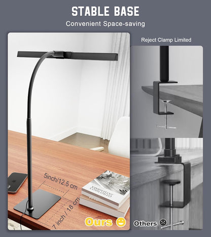 Desk Lamp with Clamp, Eye Caring LED Desk Lamp for Home Office with Gooseneck, Clip on Light with 3 Color Modes for Working, Reading, Drawing