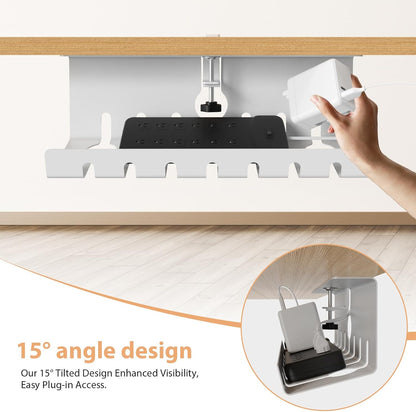 Syeeiex 17" Under Desk Cable Management Tray, No-Drill C-Clamp & Screw Mount, Heavy Duty Metal Cord Organizer with Cable Ties, for Office Home Workspace, Black