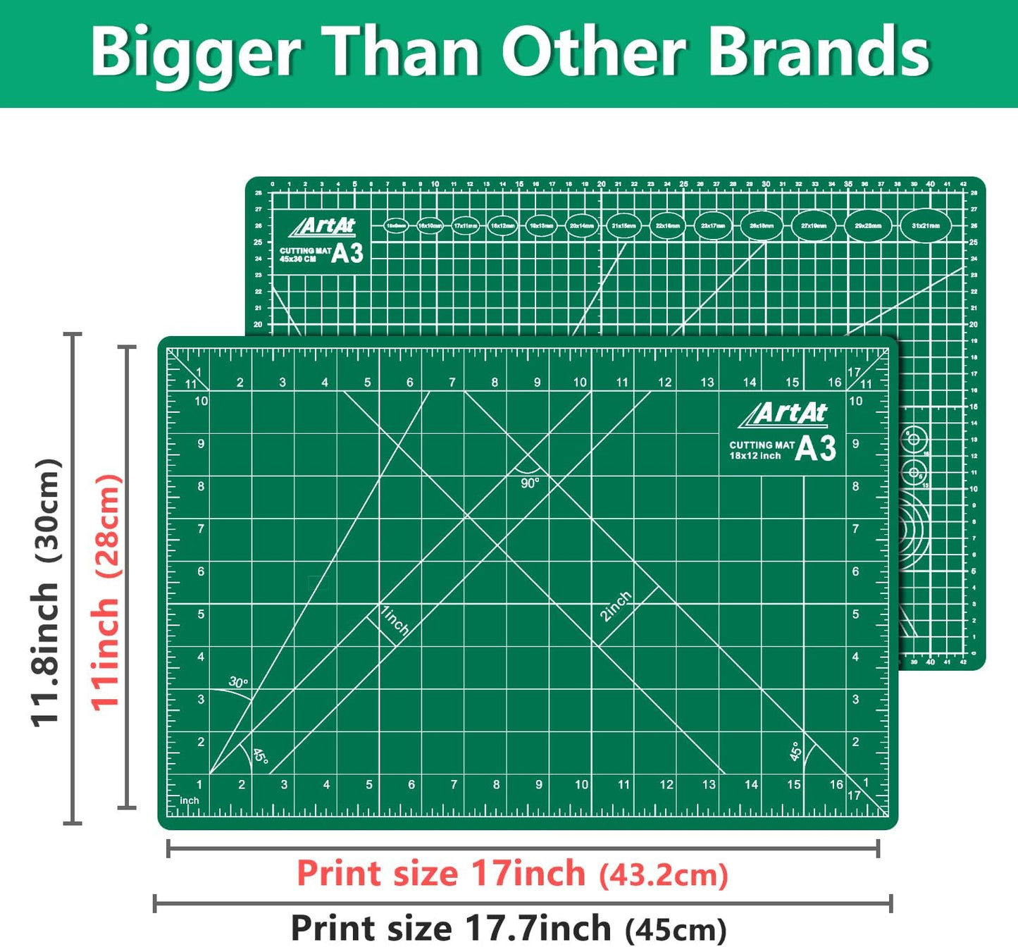 ArtAt Self Healing Cutting Mat: 24 x 36 inch Green Large 5-Ply Double-Sided Durable Non-Slip PVC Cutting Mat for Sewing Quilting Scrapbooking Art & Crafts projects…