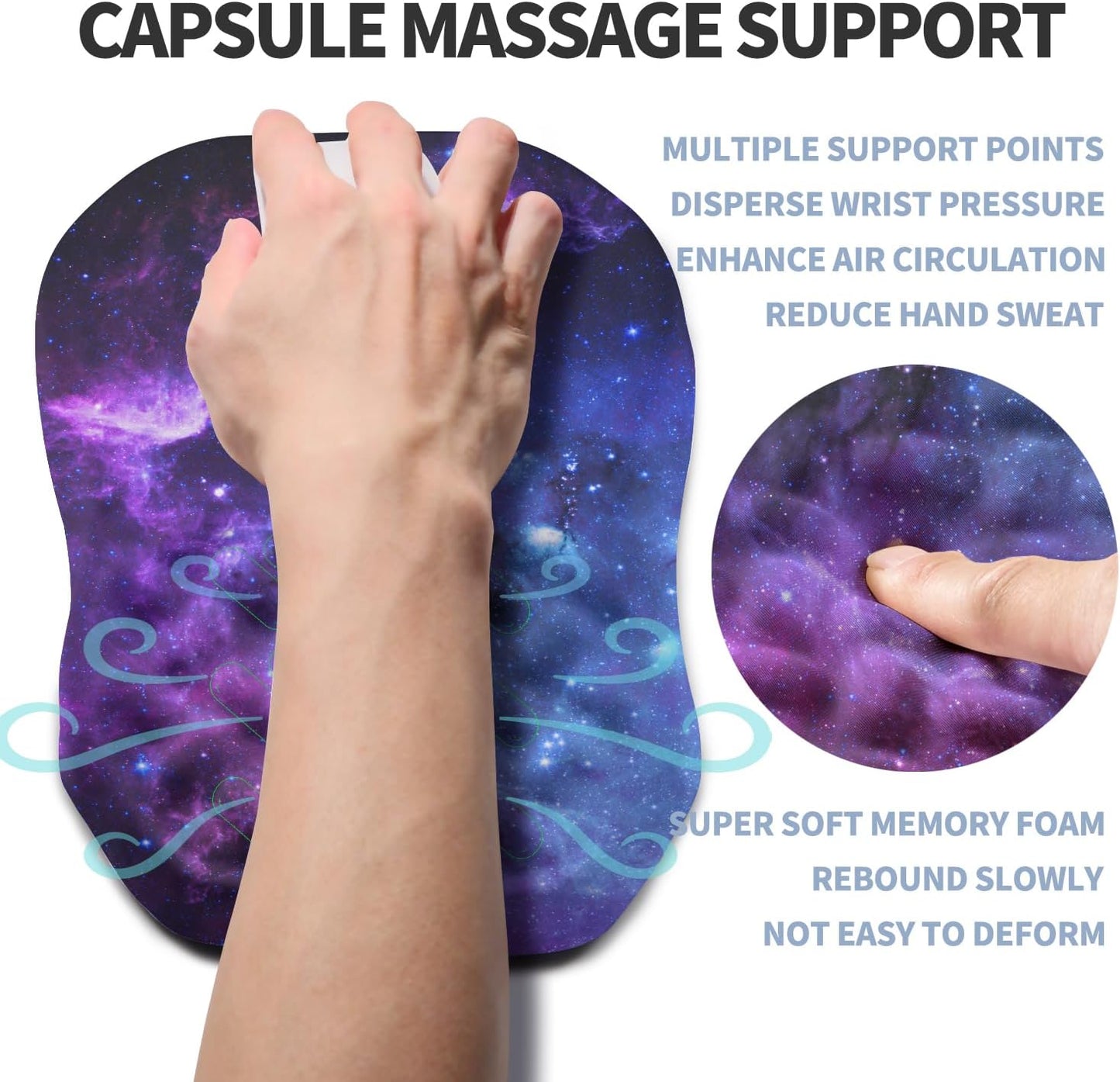 Ergonomic Raised Mouse Pad Wrist Support with Bilateral Slope Memory Foam Mousepad for Wrist Rest and Carpal Tunnel Pain Relief 11.8x7.9〃 Black