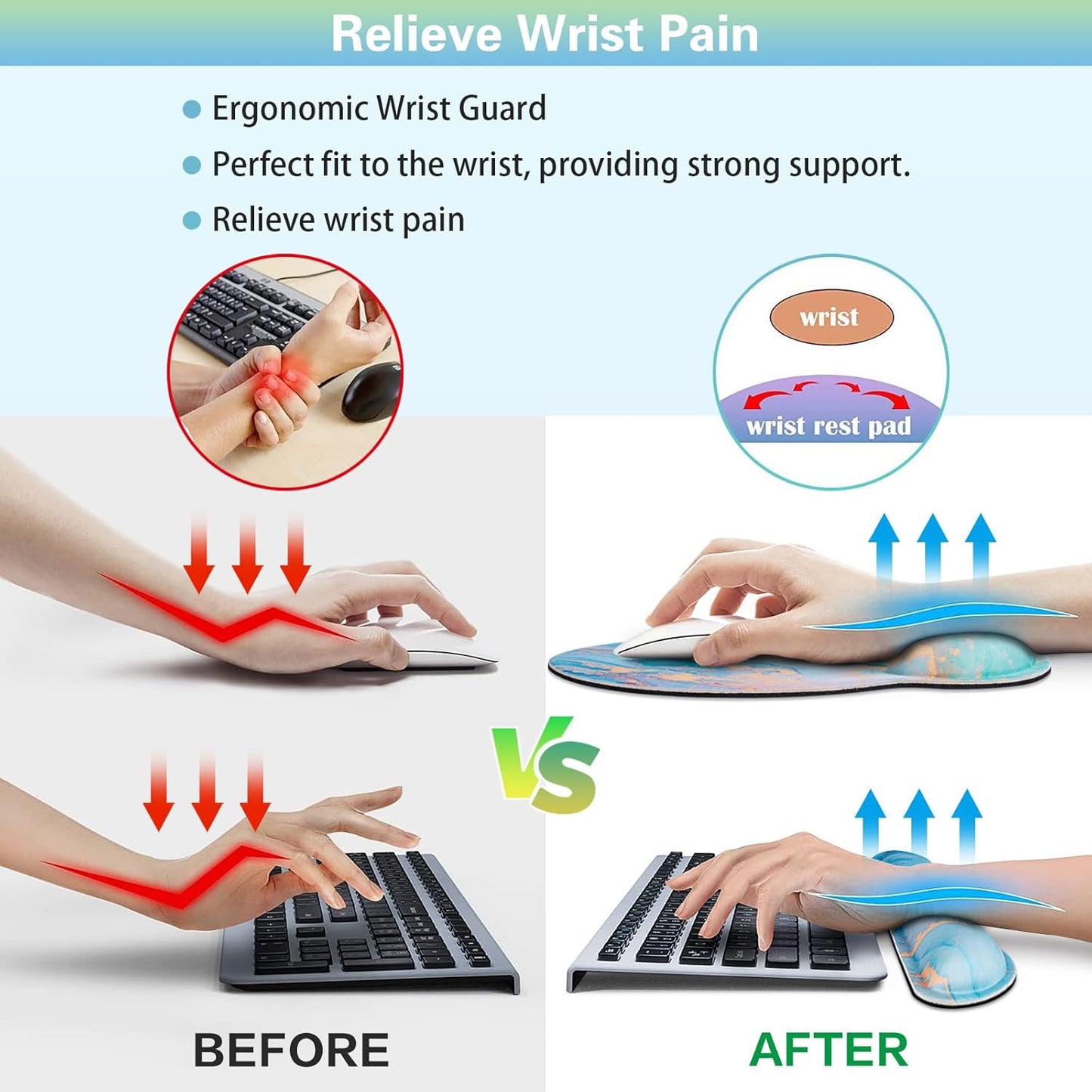 Ergonomic Keyboard Wrist Rest, Mouse Pad with Wrist Rest Anime, Cat Gaming Mousepad with Wrist Support, Memory Foam Wrist Rest Set for Computer Keyboard, Funny Cute Office Desk Accessories
