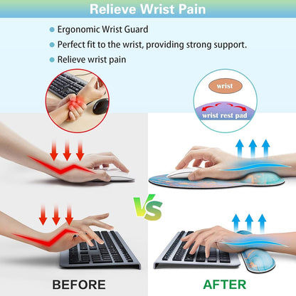Ergonomic Keyboard Wrist Rest, Mouse Pad with Wrist Rest Anime, Cat Gaming Mousepad with Wrist Support, Memory Foam Wrist Rest Set for Computer Keyboard, Funny Cute Office Desk Accessories