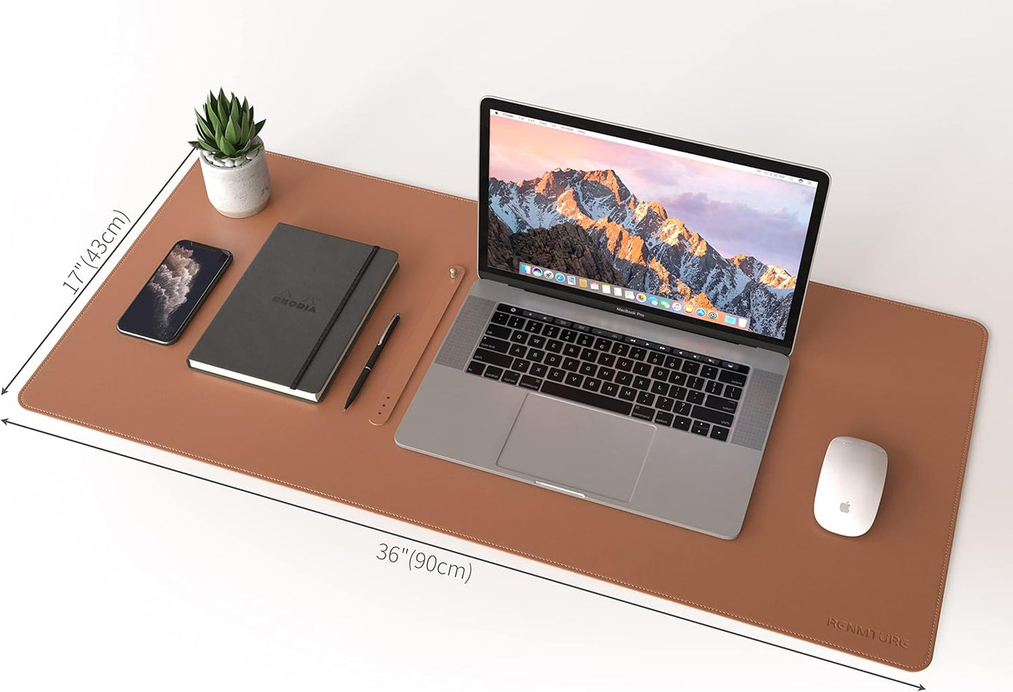 RENMTURE Dual-Sided Mouse Pad, Natural Cork & PU Leather Large Desk Pad for Office and Home Work, Desk Protector Non-Slip, Waterproof, Easy Clean (Olive Green, 32"x16")