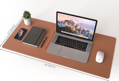 RENMTURE Dual-Sided Mouse Pad, Natural Cork & PU Leather Large Desk Pad for Office and Home Work, Desk Protector Non-Slip, Waterproof, Easy Clean (Olive Green, 32"x16")