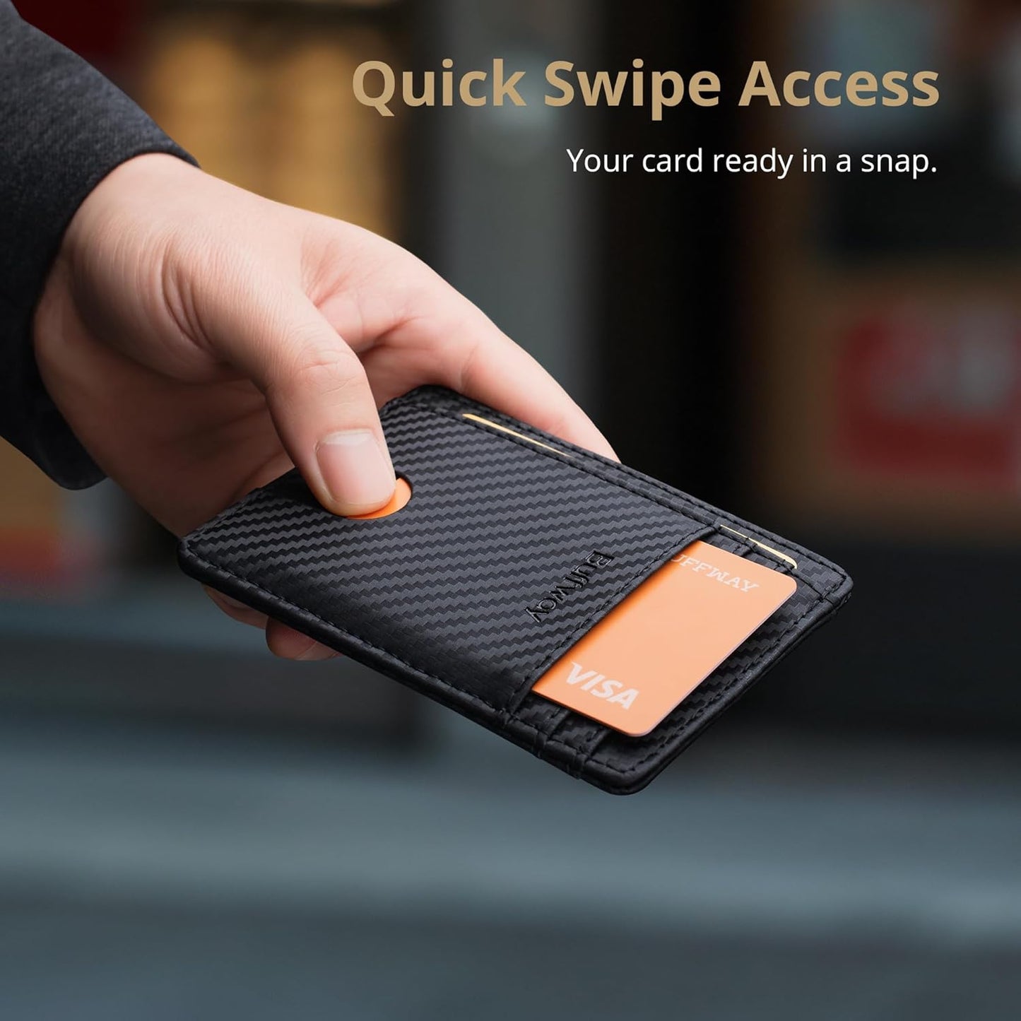 Buffway Slim Minimalist Front Pocket RFID Blocking Leather Wallets for Men and Women - Carbon Fiber Black - Colors A