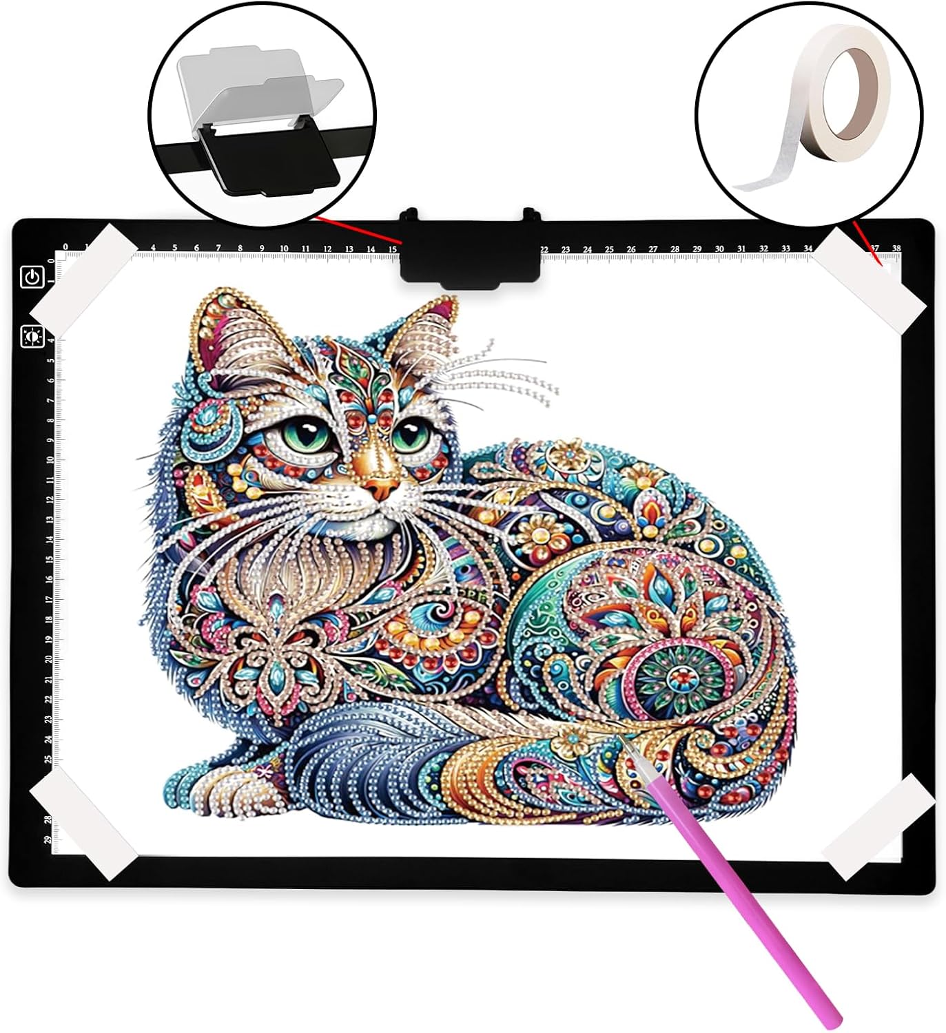 Fiqiuuiid A4 Rechargeable LED Light Pad, Tracing Light Box with 6-Level Dimmable & Light Guide artboard, Diamond Painting Light Board with Stand and Top Clip, Cordless Lightbox with Carrying Case