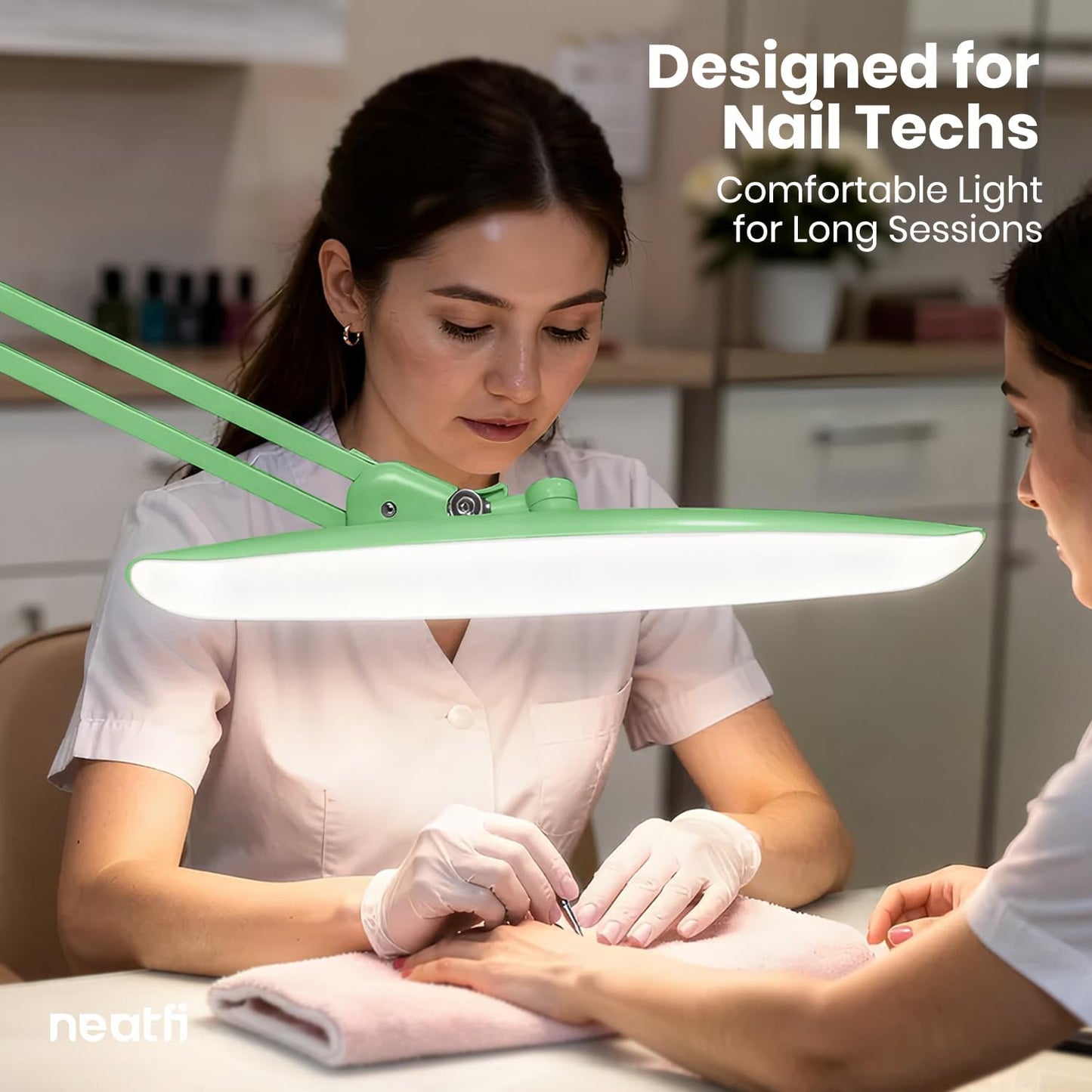 Neatfi XL 2200 Lumens 24W LED Desk Lamp – Shadow-Free Task Lighting | 4-Level Dimming | Home Office & Crafts Use | 20-Inch Wide Head (White, Non-CCT with Clamp)