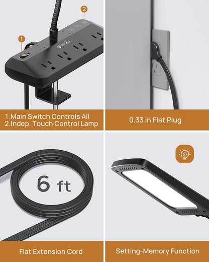 TROND LED Desk Lamp with Clamp, 1000LM Super Bright 3-Level Dimmable Desk Light 6000K Daylight, Extra-Long Flexible Gooseneck Clip on Light, Eye-Care Clamp Lamp for Painting, Workbench,Reading, Sewing